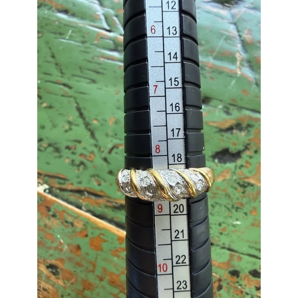 Vintage Gold And Cubic Zirconia Swirl Band Ring‎ 14KT GF ESPO Size 8.5 READ